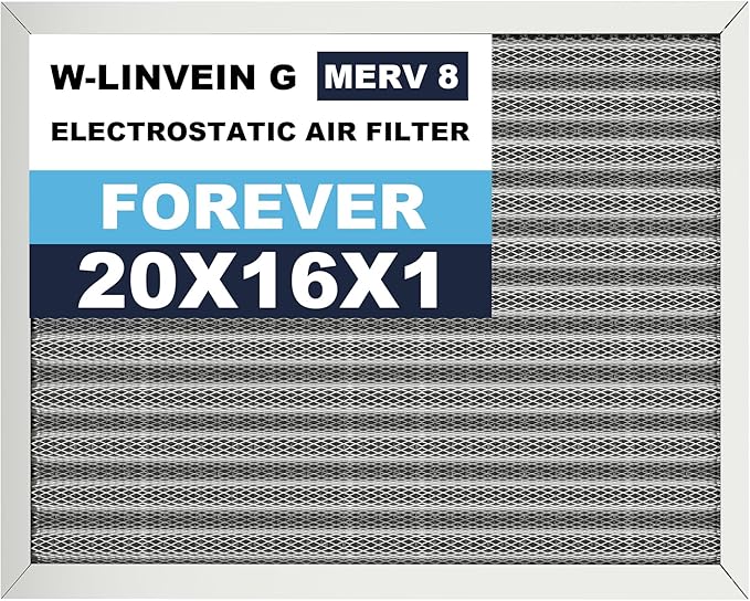 16x20x1 Reusable Air Filter, Electrostatic, Washable Lasts a Lifetime, Breathe Fresher Air in Home and Office HVAC AC Furnace Systems, Merv 8 (Actual Size: 15.5x19.75x0.82 Inch)