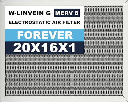 16x20x1 Reusable Air Filter, Electrostatic, Washable Lasts a Lifetime, Breathe Fresher Air in Home and Office HVAC AC Furnace Systems, Merv 8 (Actual Size: 15.5x19.75x0.82 Inch)