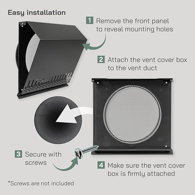 Vent Systems 10" Inch Supply Vent Cover with Rubber Gasket - Graphite Black Galvanized Steel - Robust and Weatherproof Outdoor Air Intake Box - Duct or Surface Mounting - Rain, Snow Protection