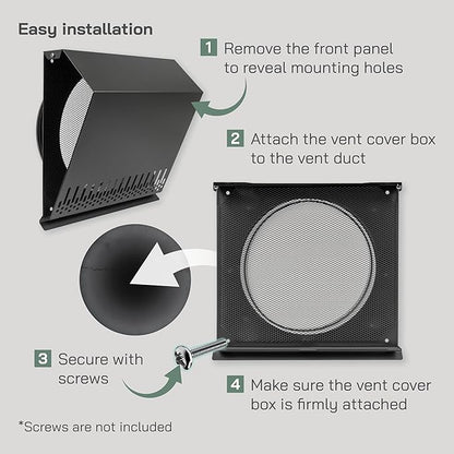 Vent Systems 10" Inch Supply Vent Cover with Rubber Gasket - Graphite Black Galvanized Steel - Robust and Weatherproof Outdoor Air Intake Box - Duct or Surface Mounting - Rain, Snow Protection