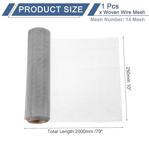 uxcell 14 Mesh 79" x 10" Woven Wire Mesh, 316 Stainless Steel Air Vent Filter Screen, Window Screen Mesh for DIY Projects Vents Cover Filtration Animals Fence