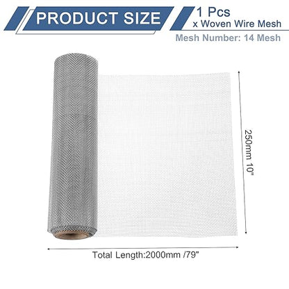 uxcell 14 Mesh 79" x 10" Woven Wire Mesh, 316 Stainless Steel Air Vent Filter Screen, Window Screen Mesh for DIY Projects Vents Cover Filtration Animals Fence