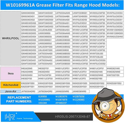 Updated W10169961A Range Hood Filter, Stove Vent Filter, Fits Whirlpool, Ikea, Kitchen Aid, Jenn Air, Aluminum Mesh Range Hood Grease Filters 10.5x12Inch, 3PCS Replacement For W10870878, W10875058