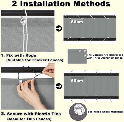 Privacy Fence 2.6' x 26.2' Privacy Protection Weatherproof Privacy Fence Panels for Outside, Easy Installation with Zip Ties for Apartments, Deck, Porch, Patio, Railing, Outdoor Pool, Gray Stripes
