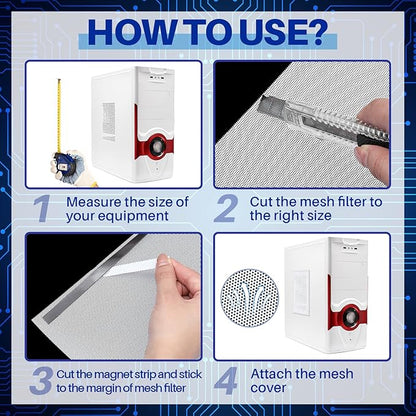 Woanger 2 Pcs 1000 x 300 mm DIY PC Case Dust Filter PC Fan Mesh Filter Air Vent Covers PVC Dustproof Cover with Magnetic Sticker for Computer Chassis Speaker and More, 0.03 Inch Hole