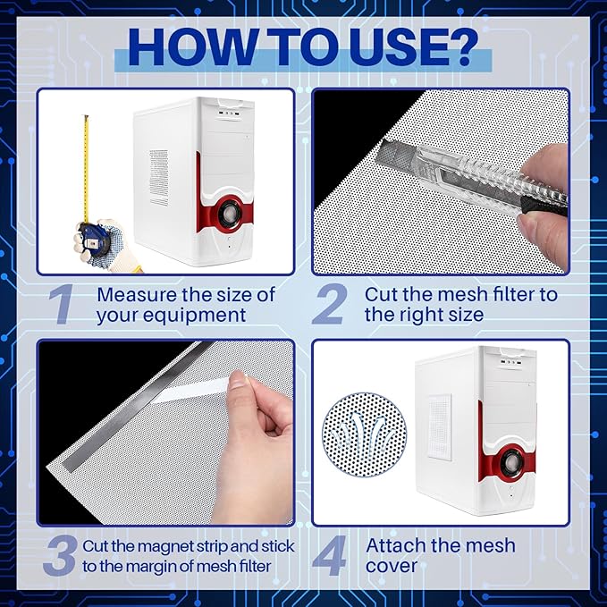 Woanger 1 Pcs 1000 x 300 mm DIY PC Case Dust Filter PC Fan Mesh Filter Air Vent Covers PVC Dustproof Cover with Magnetic Sticker for Computer Chassis Speaker and More, 0.03 Inch Hole