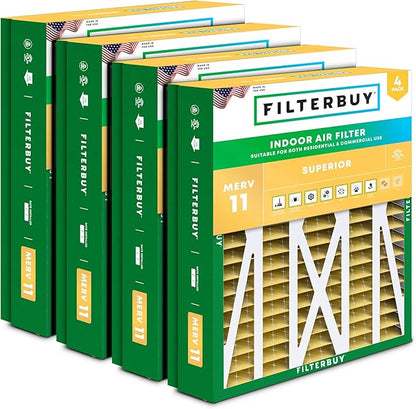 Filterbuy 21x23.5x5 Air Filter MERV 11 Superior Pet & Allergy Defense (4-Pack), Pleated HVAC AC Furnace Filters for Trane Perfect Fit & American Standard (Actual Size: 20.00 x 23.09 x 4.97)