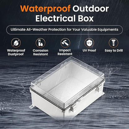 QILIPSU Outdoor WiFi Enclosure, 11.4"x7.5"x5.5" Waterproof Electrical Junction Box IP67 Weatherproof Plastic Clear Hinged Cover for Electronic Network Project