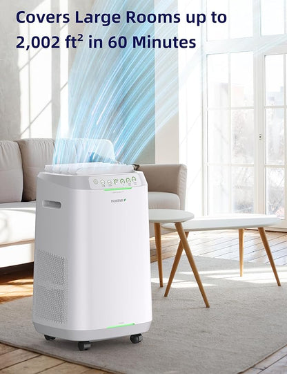 Nuwave OxyPure ZERO Smart Air Purifier, Large Area up to 2,002 Sq Ft, Dual 4-Stage Air Filtration, Adjustable 30°, 60°, 90° Vents, Washable & Reusable Filters for ZERO Waste & Replacements, White