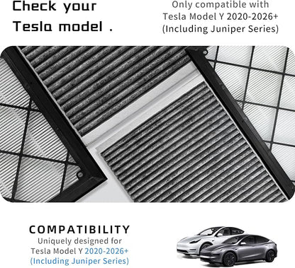 (4 Pack) HEPA Carbon Air Filter Kit Compatible with Tesla Model Y, Carbin Air Conditional Replacement with External Intake Activated Carbon 2020-2024/2025/2026 Juniper Accessories