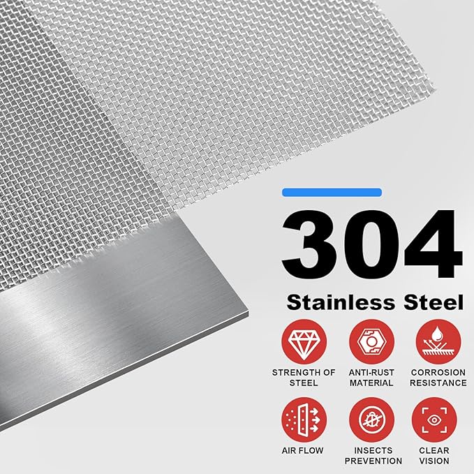 304 Stainless Steel Mesh, 47in x 10ft, 20 Mesh, Sturdy Metal Screen Roll for Window, Door, Air Vents, Filter, Cage, Garden, Patio, Pet (Sliver, 47inch x 10feet)