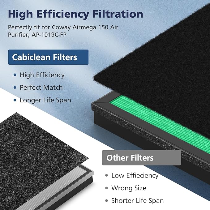 2 Sets 150 Filter Replacement for Coway Airmega 150(W) 150(K) Air Purifier, 2 X HEPA and 8 X Active Carbon Filter, AP-1019C-FP