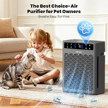 Air Purifiers for Home Large Room, Cover Up to 3000 Ft² with Air Quality Monitor and Timer, HEPA Filter Air Purifier for Bedroom with Fragrance, Air Cleaner for Dorm Room, Office - Grey