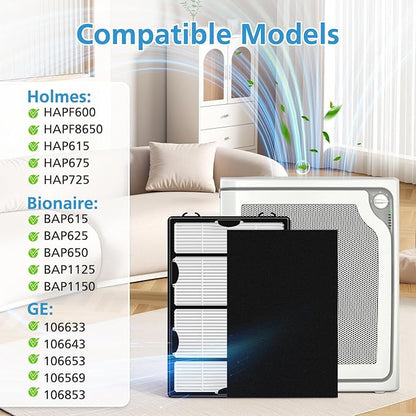 HAPF600 HEPA Filter Replacement Compatible with Holmes Air Purifier HAPF600 HAPF8650 HAP615 HAP625 HAP650, 3 Filter Replacement &3 Carbon Pre-filters, Part #HAPF600D, HAPF600D-U2