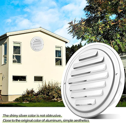 3'' Shiny Silver Paint Stainless Steel Air Vents, Louvered Grille Cover Vent Hood Flat Ducting Ventilation Air Vent Wall Air Outlet with Fly Screen Mesh for House (3 inch Shiny Silver Paint Cover)