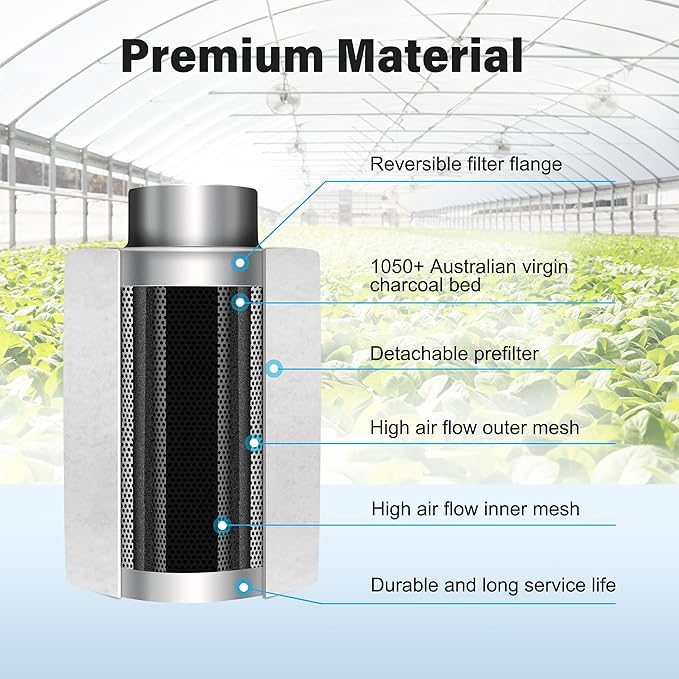 iPower 4 Inch Air Carbon Filter Smellines Control with Premium Australia Activated Charcoal, Reversible Flange for Inline Fan, Indoor Grow Tent, Hydroponics, Prefilter Included, Silver