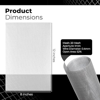 6-Pack Wire Mesh Screen 12×8 Inch – 20 Mesh Stainless Steel Durable, Easy to Cut, Smooth Edges & Rust-Proof – Ideal Metal Mesh Screen for DIY Projects, Windows, Vent, Filter, Garden etc