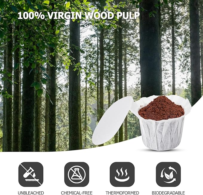 Pro Mael Disposable K Cup Filters with Lid, Coffee Filter Paper for Keurig Brewers Single Serve 1.0 and 2.0, Use with Reusable K Cup Pods (100 Count, Natural Unbleached)