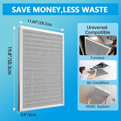 UBeesize 12x20x1 Air Filter HVAC AC Furnace Filter,MERV 8,Reusable Washable, Lasts a Lifetime,Permanent Air Filter,Breathe Fresher,Home And Office(Actual Size:11.69x19.8x0.8Inch)