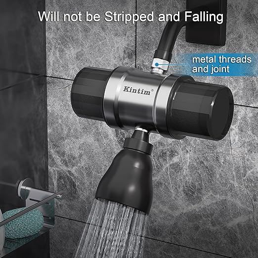 High Flow Shower Filter for Sensitive Skin and Hair with Metal Threads, Anti-Clogging Shower Head Filter, Reduces Chlorine, Scale, Chloramine, Sediments, and Odor