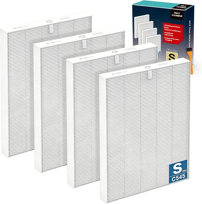 C545 True HEPA Replacement Filter S Compatible with Winix C545, Replace Part 1712-0096-00 and 2522-0058-00, 4 Pack H13 True HEPA Filter