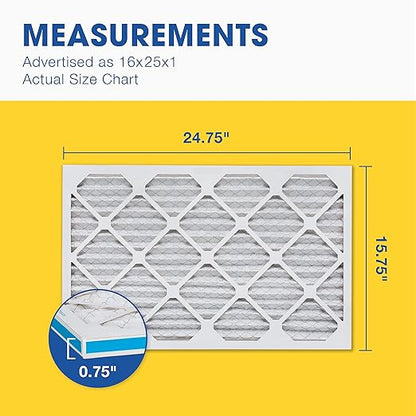 Aerostar 16x25x1 MERV 8 Air Filter, 4 Count, ACTUAL SIZE (15.75 x 24.75 x 0.75), HVAC, Air Conditioning & Furnace Filter Captures Dust, Lint & Pollen (MPR 600 / FPR 5), Made in USA