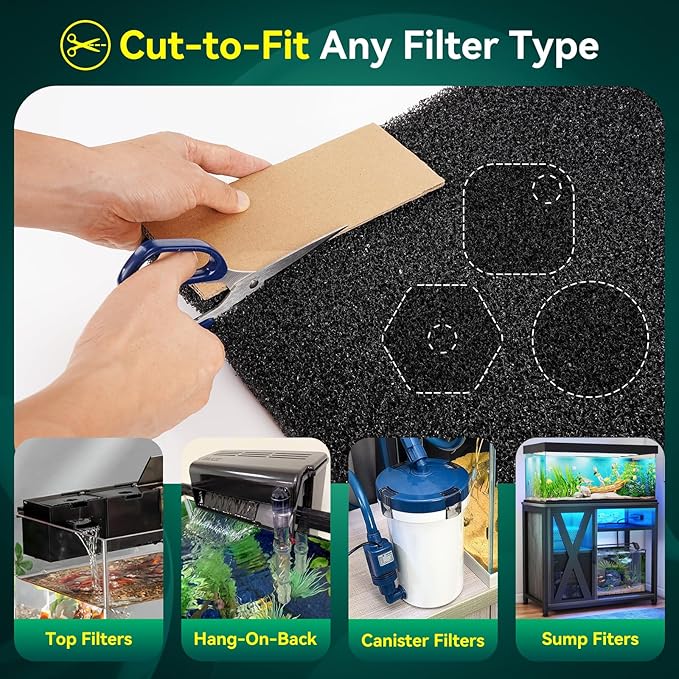 Borlech Aquarium Bio Filter Sponge Pad - Cut-to-Size Aquarium Filter Media for Fish Tank, Pond, Sump - Mechanical & Biological Filtration (18.5"x18.5"x1.6", 35PPI, 1 Pack)