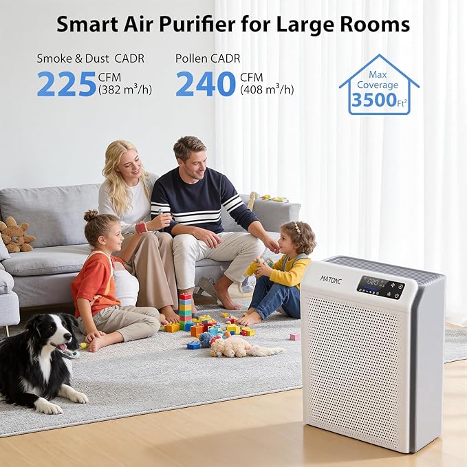 Air Purifier for Home Large Room Up to 3500 Ft², Smart WiFi App Control Air Cleaner with Air Quality PM2.5 Display, Ultra-Quiet Sleep Mode, Auto Mode, HEPA Air Purifier for Pets Hair Dust Odor Pollen