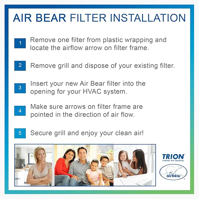 16x25x1 Air Filter MERV 8 (5-Pack) TRION Air Bear Pleated HVAC Air Filters Replacement (Actual Size: 15.50 x 24.50 x 0.75 Inches)