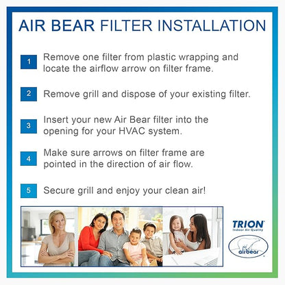 16x25x2 Air Filter MERV 8 (2-Pack) TRION Air Bear Pleated HVAC Air Filter Replacement (Actual Size: 15.50 x 24.50 x 1.75 Inches)