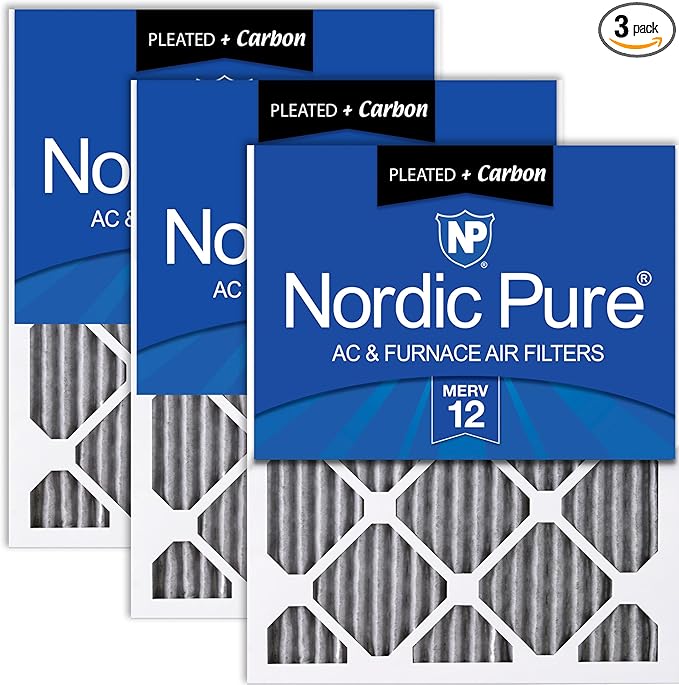 Nordic Pure 16x25x1 (Actual Size: 15 1/2 x 24 1/2 x 3/4) Furnace Air Filters MERV 12 Pleated Plus Carbon 3 Pack