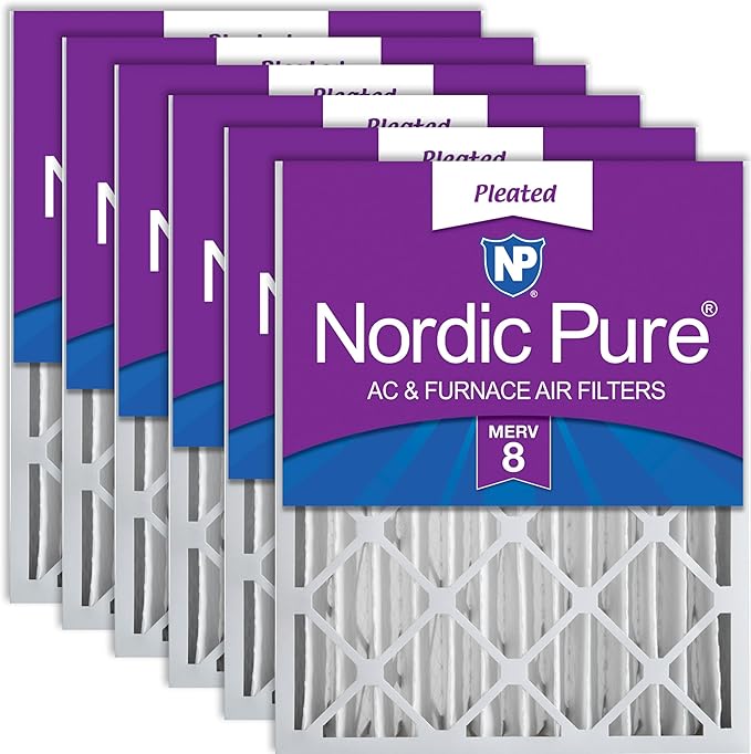 Nordic Pure 20x20x4 (Actual Size: 19 1/2 x 19 1/2 x 3 5/8) Pleated MERV 8 Air Filters 6 Pack