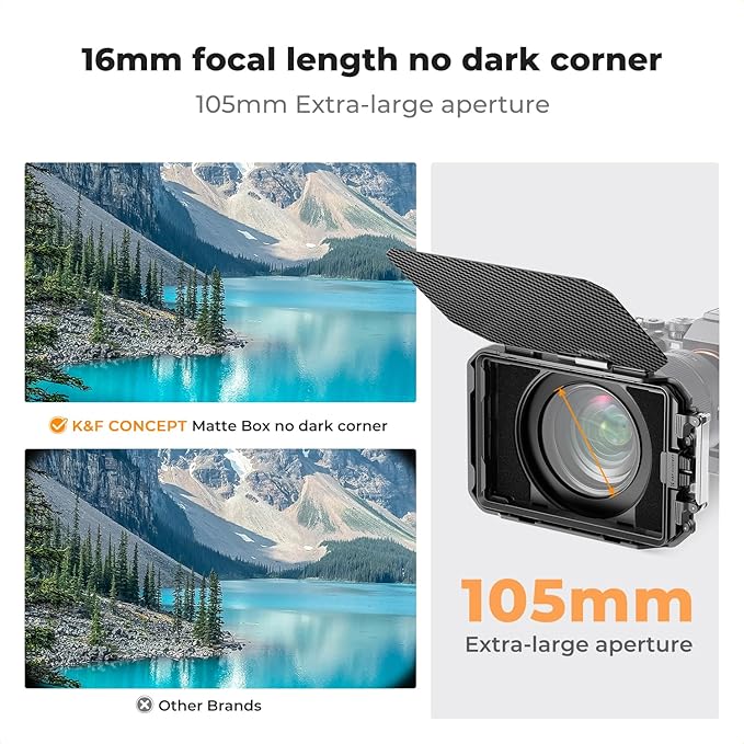 K&F CONCEPT Mini Matte Box +ND4+ND32 Filters Kit, DSLR Matte Box with Carbon Fiber Top Flag Square Filters Trays with 67/72/77/82/95mm Adapter Rings, for 4x5.65 Square UV ND Effect Filter
