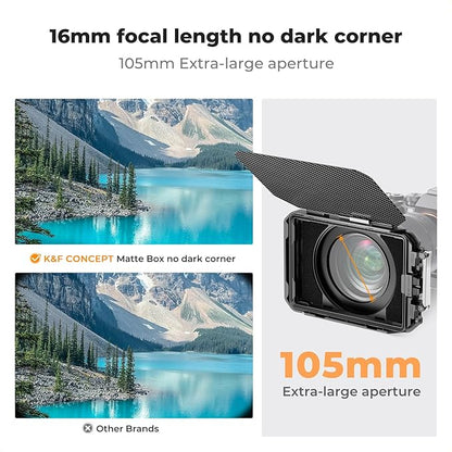 K&F CONCEPT Mini Matte Box +ND4+ND32 Filters Kit, DSLR Matte Box with Carbon Fiber Top Flag Square Filters Trays with 67/72/77/82/95mm Adapter Rings, for 4x5.65 Square UV ND Effect Filter
