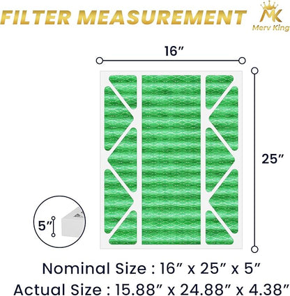 MervKing 16x25x5 Air Filter Actual Size: 15.88" x 24.88" x 4.38" MERV 13 MPR 1500-1900 | MADE IN USA | 2-Pack | Pleated HVAC AC Furnace Replacement