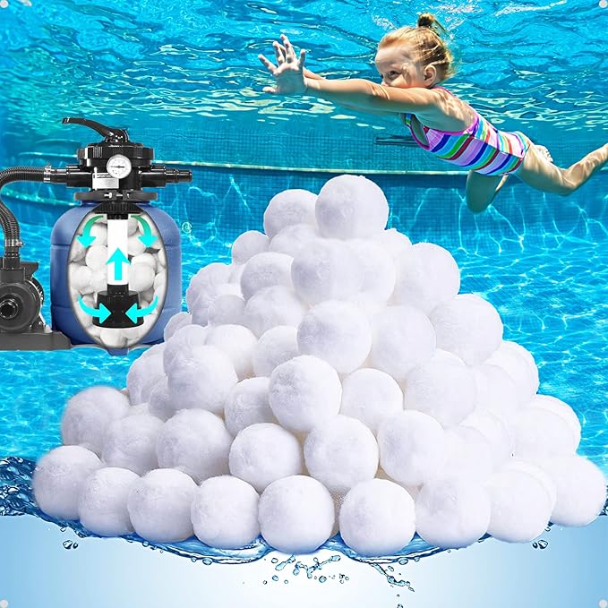 QwayHome 4.6 lbs Pool Filter Balls, Reusable Filter Sand Balls for Above Ground Pool Sand Pump, Pool Filter Sand Alternative, Eco-Friendly Fiber Filter Balls, Replace 165 lbs Filter Sand, White