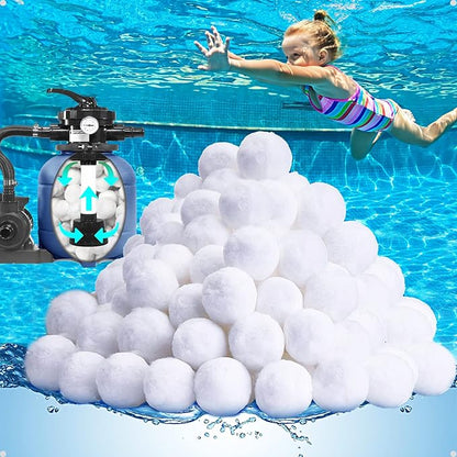 QwayHome 4.6 lbs Pool Filter Balls, Reusable Filter Sand Balls for Above Ground Pool Sand Pump, Pool Filter Sand Alternative, Eco-Friendly Fiber Filter Balls, Replace 165 lbs Filter Sand, White
