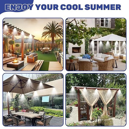 100FT Mister for Outside Patio Misting Cooling System, 100FT (30M) Misting Line+32 Brass Mist Nozzles+Water Filter, Outdoor Mister System for Garden Greenhouse Trampoline Waterparke