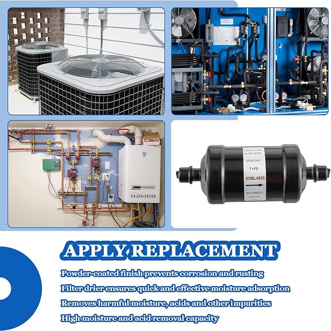BOJACK Single Flow Refrigerant Filter Dryer Liquid Line SDML-083S 3/8" Sweat Filter Dryer for Refrigeration for HFC CFC HCFC Straight Cool Air Conditioners from 1 to 5 Tons