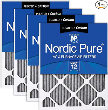Nordic Pure 25x25x1 (Actual Size: 24 1/2 x 24 1/2 x 3/4) Furnace Air Filters MERV 12 Pleated Plus Carbon 4 Pack