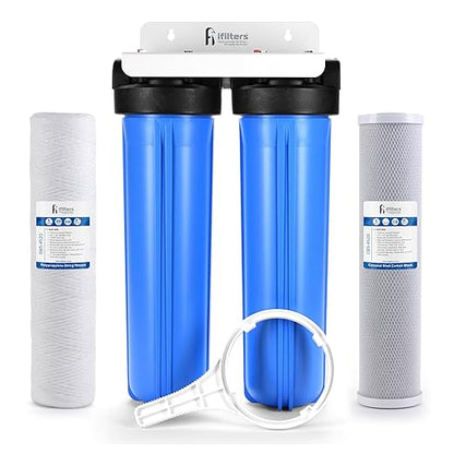 Whole House Filtration System 20" Dual Stage Commercial Grade Sediment Chlorine Taste Odor VOCs 1" Port
