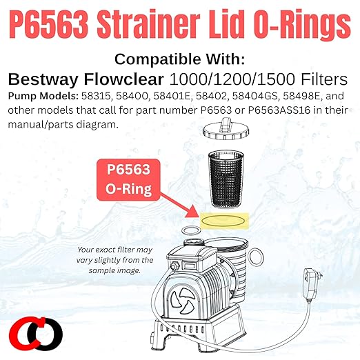 Captain O-Ring - Replacement P6563 O-Ring for Bestway Flowclear 1000/1200/1500 Sand Filter Strainer Lid (2 Pack, P6563ASS16)