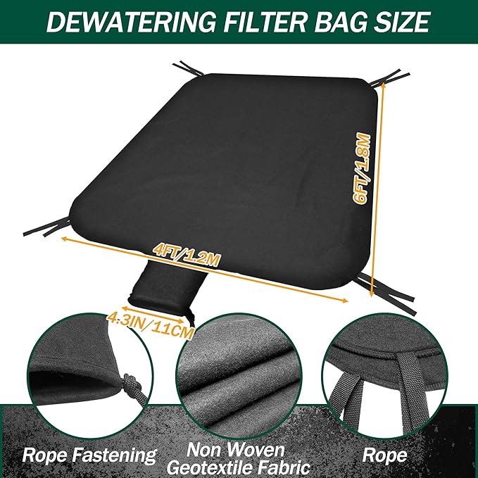 4 x 6ft Large Dewatering Bags with Drawstring Dewatering Filter Bag Silt Oil Sludge Sediment Filter Bag Non Woven Geotextile Fabric Filter Bags for Construction Sites Dredging