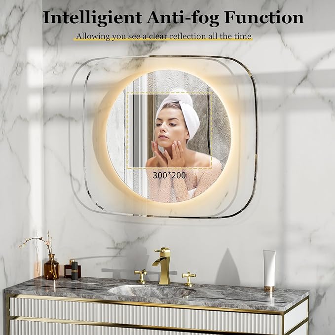LUVODI Lighted LED Bathroom Mirror: 28”x32” Transparent Wall Mounted Vanity Mirror with Bright Back Lit - Illuminated Dimmable 3 Colors Mirrors with Smart Memory Form Anti-Fog for Bathroom