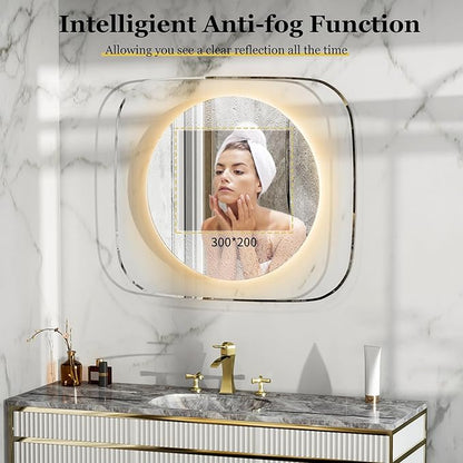 LUVODI Lighted LED Bathroom Mirror: 28”x32” Transparent Wall Mounted Vanity Mirror with Bright Back Lit - Illuminated Dimmable 3 Colors Mirrors with Smart Memory Form Anti-Fog for Bathroom