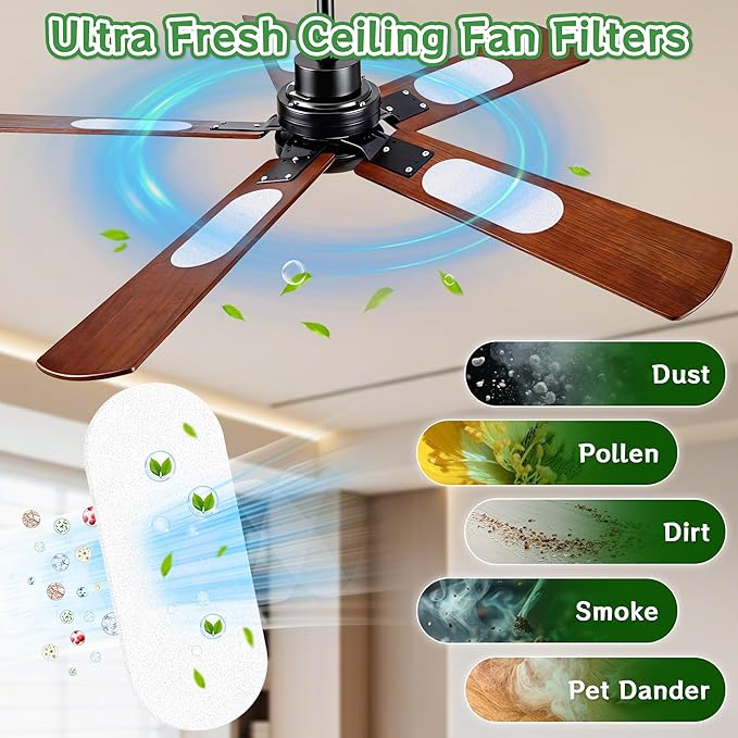 15 Pack Ceiling Fan Filter Pads, Activated Carbon & Zeolite Blend for Cleaner Air, Universal Stick-On Filters, Dust & Odor Reduction, Fits All Ceiling Fans(White)