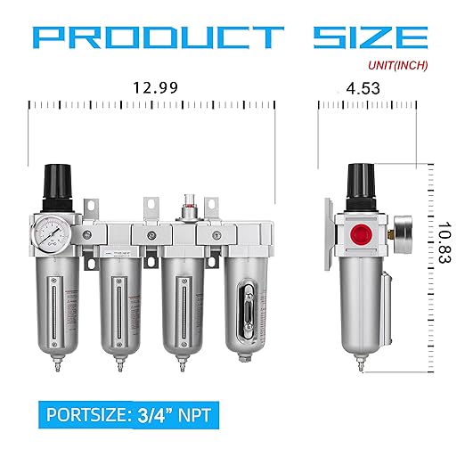 NANPU 3/4" NPT Industrial Grade 4 Stage Air Drying System - Double Particulate Filters, Coalescing Filter, Desiccant Dryer & Air Regulator, Metal Bowl, Manual Drain, for Paint Spray＆ Plasma Cutter