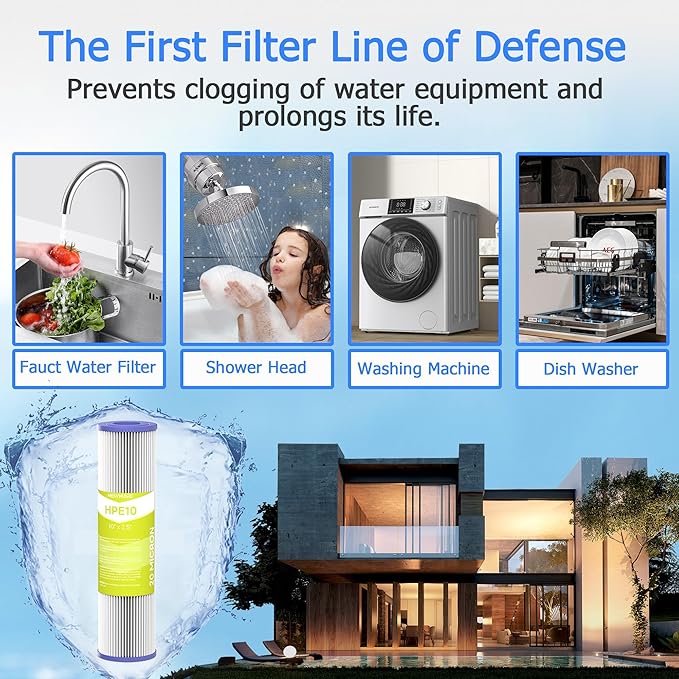 20 Micron Whole House Water Filter Cartridge, Pleated Sediment Filters for Well Water, Universal Replacement for Any 10 inch RO Unit - 10" x 2.5" Cartridges - Pack of 6