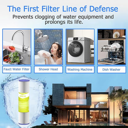 20 Micron Whole House Water Filter Cartridge, Pleated Sediment Filters for Well Water, Universal Replacement for Any 10 inch RO Unit - 10" x 2.5" Cartridges - Pack of 6