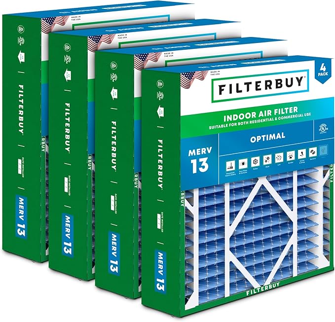 Filterbuy 20x26x5 Air Filter MERV 13 Optimal Smoke & Allergy Defense (4-Pack), Pleated HVAC AC Furnace Filters for Electro-Air, Lennox, White Rodgers, and More (Actual Size: 20.00 x 25.88 x 4.88)